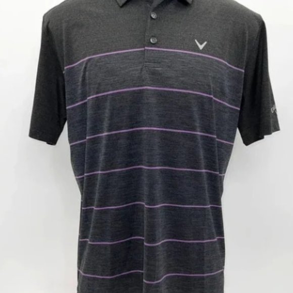 Callaway | Grey Opti-Dri Polo | Grey with Purple Stripes | Men's Large - Picture 1 of 6